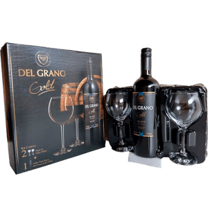 KIT-VINHO-DEL-GRANO-750ML---2-TACAS-TNTO-SUAVE-GOLD